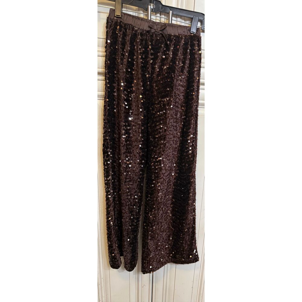 Zara Girls Sequined Straight Wide Leg Culottes Pull-on Pants Brown Size 11-12